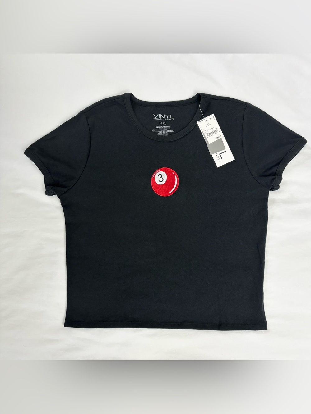 Women's Black Cropped Fitted 3 Ball Graphic T-Shirt, Sizes: XXL, 1X, 3X, NWT